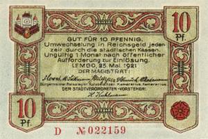 Német Birodalom/Weimari Köztársaság/Lemgo 1921. 10Pf + 25Pf + 50Pf összesen:3klf db, teljes sor T:I