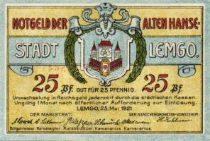 Német Birodalom/Weimari Köztársaság/Lemgo 1921. 10Pf + 25Pf + 50Pf összesen:3klf db, teljes sor T:I