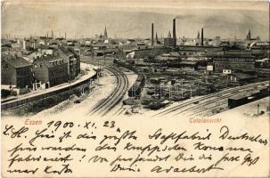 1900 Essen, Bahnhof / industrial railway station, trains, factory (EB)