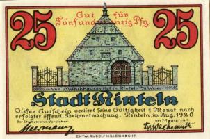 Német Birodalom/Weimari Köztársaság/Rinteln 1920. 10Pf + 25Pf + 50Pf + 1M összesen:4klf db, teljes s...