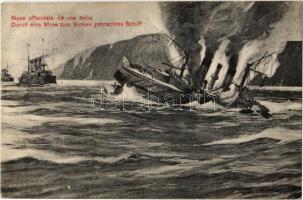 Nave offondata da una mina / Durch eine Mine zum Sinken gebrachtes Schiff / WWI Austro-Hungarian Navy, K.u.K. Kriegsmarine, ship sunk by a mine. Guido Costalunga, Pola (Rb)