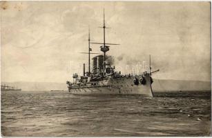 1910 SMS Erzherzog Franz Ferdinand az Osztrák-Magyar Haditengerészet Radetzky-osztályú csatahajója / WWI Austro-Hungarian Navy, K.u.K. Kriegsmarine ironclad warship. Phot. A. Beer. Verlag F. W. Schrinner, Pola (EK)