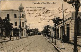 1909 Thessaloniki, Saloniki, Salonique; Place Enver Bey / square, trams. Editeurs: Matarasso Saragoussi & Rousso