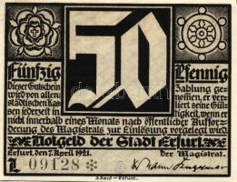 Német Birodalom/Weimari Köztársaság/Erfurt 1921. 50Pf(5x) összesen:5klf db, teljes sor T:I