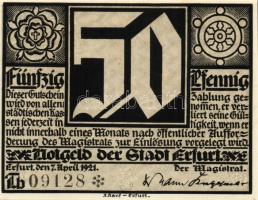 Német Birodalom/Weimari Köztársaság/Erfurt 1921. 50Pf(5x) összesen:5klf db, teljes sor T:I