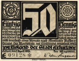 Német Birodalom/Weimari Köztársaság/Erfurt 1921. 50Pf(5x) összesen:5klf db, teljes sor T:I