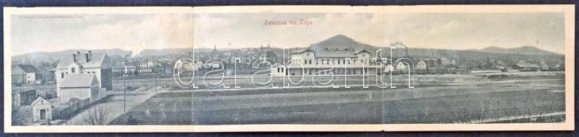 Ceska Lipa, Leipa; Bahnhof / railway station. 3-tiled folding panoramacard (Rb)