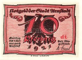 Német Birodalom/Weimari Köztársaság/Arnstadt 1921. 10Pf(6x) összesen:6klf db, teljes sor T:I