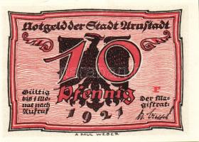 Német Birodalom/Weimari Köztársaság/Arnstadt 1921. 10Pf(6x) összesen:6klf db, teljes sor T:I