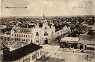 1917 Nagyszalonta, Salonta; Városháza, Salamon Ármin, Róth Mór, Schwimmer üzlete, ruharaktár. Döme Károly kiadása / town hall, shops, warehouse (gyűrődés / crease)