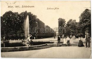 1908 Wien, Vienna, Bécs XIII. Schönbrunn, Schloss-Allee / castle alley, fountain. Wolf, Verein. Kunstanstalten (EK)