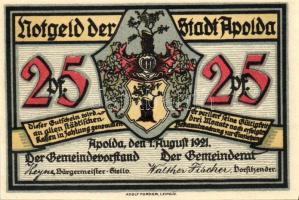 Német Birodalom/Weimari Köztársaság/Apolda 1921. 25Pf(6x) összesen:6klf db, teljes sor T:I