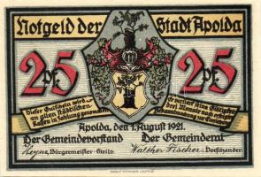 Német Birodalom/Weimari Köztársaság/Apolda 1921. 25Pf(6x) összesen:6klf db, teljes sor T:I