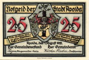 Német Birodalom/Weimari Köztársaság/Apolda 1921. 25Pf(6x) összesen:6klf db, teljes sor T:I