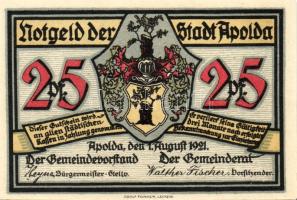Német Birodalom/Weimari Köztársaság/Apolda 1921. 25Pf(6x) összesen:6klf db, teljes sor T:I