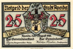 Német Birodalom/Weimari Köztársaság/Apolda 1921. 25Pf(6x) összesen:6klf db, teljes sor T:I