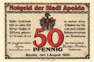 Német Birodalom/Weimari Köztársaság/Apolda 1921. 50Pf(6x) összesen:6klf db, teljes sor T:I