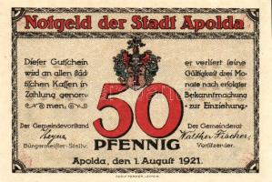 Német Birodalom/Weimari Köztársaság/Apolda 1921. 50Pf(6x) összesen:6klf db, teljes sor T:I