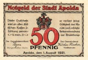 Német Birodalom/Weimari Köztársaság/Apolda 1921. 50Pf(6x) összesen:6klf db, teljes sor T:I