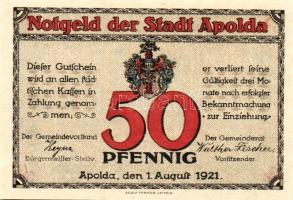 Német Birodalom/Weimari Köztársaság/Apolda 1921. 50Pf(6x) összesen:6klf db, teljes sor T:I