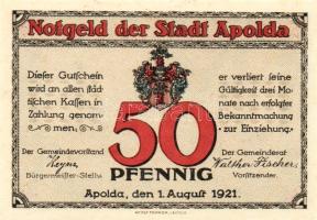 Német Birodalom/Weimari Köztársaság/Apolda 1921. 50Pf(6x) összesen:6klf db, teljes sor T:I