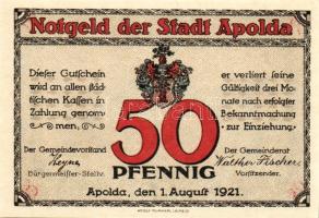 Német Birodalom/Weimari Köztársaság/Apolda 1921. 50Pf(6x) összesen:6klf db, teljes sor T:I