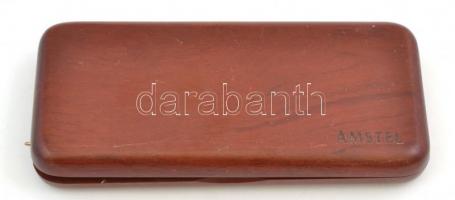 3 db golyóstoll, fa tokban, h: 12,5 cm