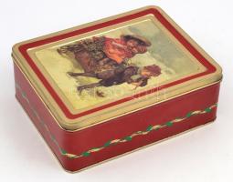 Fém doboz, karácsonyi mintával, 20×15×7 cm