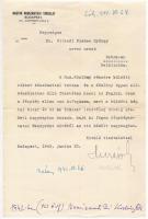 1942. Huszár Lajos által szignózott, gépelt levél a Magyar Numizmatikai Társulat fejléces papírján a Numizmatikai Közlönyben megjelenő cikk részleteivel kapcsolatban