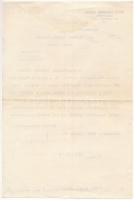 1942. Huszár Lajos által szignózott, gépelt levél a Magyar Numizmatikai Társulat fejléces papírján a...