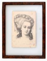 cca 1850 Hölgyportré, Verlag v. Wilhelm Hermes in Berlin, litho kép üvegezett keretben, 21×14 cm