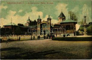 1908 Szombathely, Szent István parki kioszk, szökőkút. Özv. Fekete Istvánné kiadása