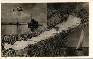 1943 Balaton és környéke, hidroplán, gőzhajó, térkép, vitorlás. Nagy István kiadása