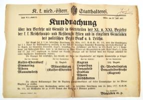 1917 Bécs, a zöldségárusítást érintő rendelet, 1917. júl. 21., német nyelven, sérült, 46x31 cm