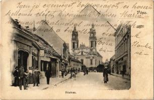 1941 Pápa, Fő utca, templom, üzlet (EK)