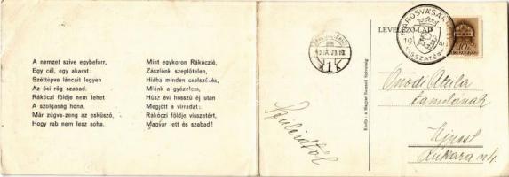 1940 Felvidéki riadó! Rákóczi Ferenc induló kottával. Kihajtható képeslap. Magyar Nemzeti Szövetség ...