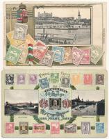 2 db RÉGI bélyeg motívumos képeslap: Pozsony és Bécs / 2 pre-1945 stamp motive postcards: Bratislava (Pressburg), Wien (Vienna)
