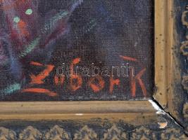 Zubor Rezső (?-?): Kislány macskával. Olaj,vászon, Jelzett. Keretben. 66x56 cm