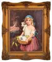 Zubor Rezső (?-?): Kislány macskával. Olaj,vászon, Jelzett. Keretben. 66x56 cm