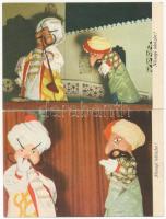8 db MODERN báb rajzfilm motívumlap: Állami Bábszínház előadásaiból / 8 modern puppet cartoon motive postcards