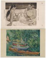 10 db főleg RÉGI művész motívum képeslap és nyomtatvány festményekkel / 10 mostly pre-1945 art motive postcards and prints with paintings: van Gogh, Manet, Monet, Matisse, Salvador Dali