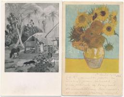10 db főleg RÉGI művész motívum képeslap és nyomtatvány festményekkel / 10 mostly pre-1945 art motiv...