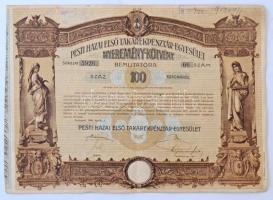 Budapest 1906. Pesti Hazai Első Takarékpénztár-Egyesület 100K-ról szóló nyereménykötvénye, szárazpecséttel T:III folt