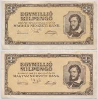 1946. 1.000.000MP (2x) elcsúszott nyomat és támpéldány + 100.000.000P (2x) elcsúszott nyomat és támp...