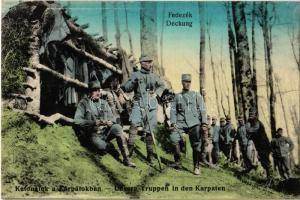 Fedezék, katonáink a Kárpátokban / Deckung, Unsere Truppen in den Karpaten / K.u.K. (Austro-Hungarian) military in the Carpathian Mountains, cover