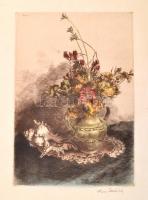 Kiss Terézia (1928- ): Virágcsokor. Színezett rézkarc 26x20 cm