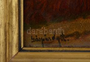 Gáspárdy Sándor (1909-1986): Falusi utcarészlet. Olaj, vászon keretben, 21x32 cm