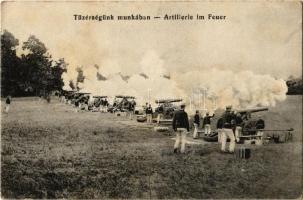 Tüzérségünk munkában / Artillerie im Feuer / WWI Austro-Hungarian K.u.K. military, artillery firing cannons + VÖRÖS-KERESZT EGYLET BETEGNYUGVÓÁLLOMÁSA BUDAPEST (fl)