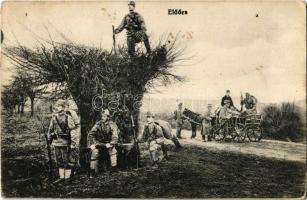 1914 Előőrs / WWI Austro-Hungarian K.u.K. military, outpost, soldiers in position + VIII. KERÜLETI VÁROSI VÖRÖS-KERESZT VÁLASZTMÁNY BUDAPEST (fl)
