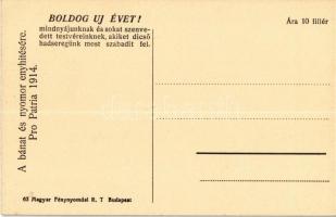 Átkelés a Száván. A bánat és nyomor enyhítésére. Pro Patria 1914. A hátoldalon újévi köszöntés / Übe...